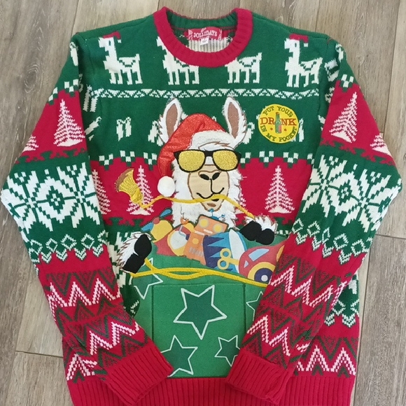 Tipsy Elves Festive Llama Sweater - Red and Green - Picture 1 of 5